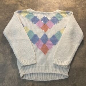 Vintage Sweater Women's Size S Petite Mariea Kim 20 ANS White Boat Neck Pullover